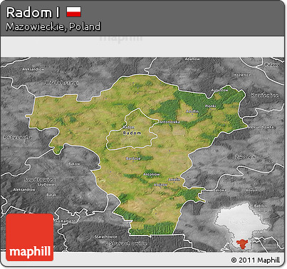 Satellite 3D Map of Radom I, desaturated
