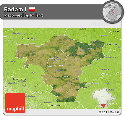 Satellite 3D Map of Radom I, physical outside