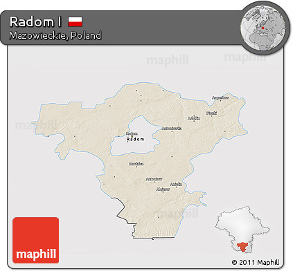 Shaded Relief 3D Map of Radom I, single color outside
