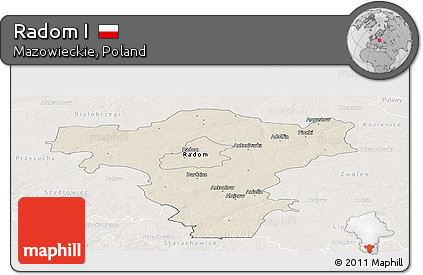 Shaded Relief Panoramic Map of Radom I, lighten