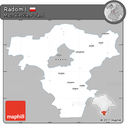 Gray Simple Map of Radom I, single color outside