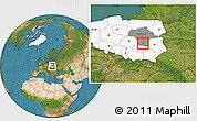Satellite Location Map of Radom, highlighted country, highlighted parent region