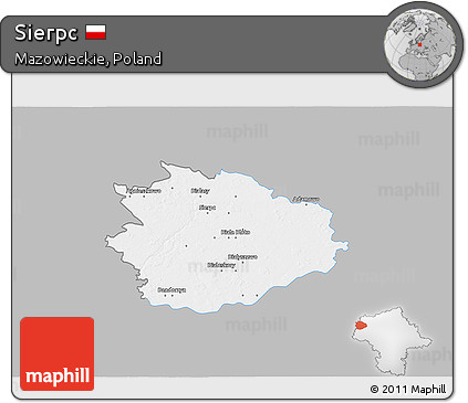 Gray 3D Map of Sierpc, single color outside