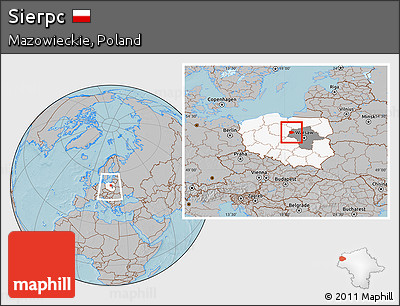 Gray Location Map of Sierpc, highlighted country, highlighted parent region, within the entire country, hill shading