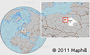 Gray Location Map of Sierpc, highlighted parent region, hill shading