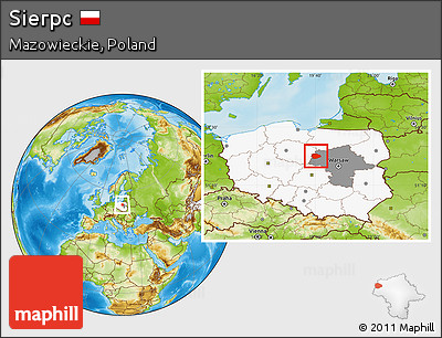 Physical Location Map of Sierpc, highlighted country, highlighted parent region