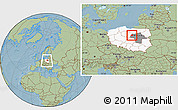 Savanna Style Location Map of Sierpc, highlighted country, highlighted parent region, within the entire country, hill shading
