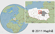 Savanna Style Location Map of Sierpc, highlighted country, highlighted parent region, hill shading
