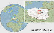 Savanna Style Location Map of Sierpc, highlighted country, hill shading