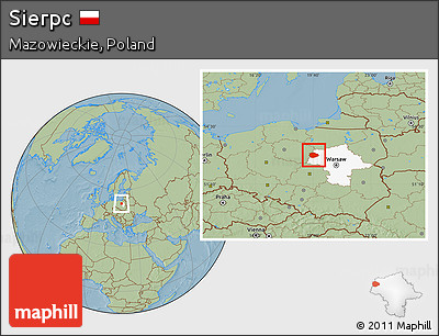 Savanna Style Location Map of Sierpc, highlighted parent region, hill shading