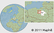 Savanna Style Location Map of Sierpc, highlighted parent region, hill shading