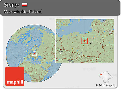 Savanna Style Location Map of Sierpc, hill shading
