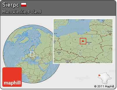 Savanna Style Location Map of Sierpc, hill shading