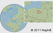 Savanna Style Location Map of Sierpc, hill shading