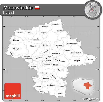 Gray Simple Map of Mazowieckie, single color outside