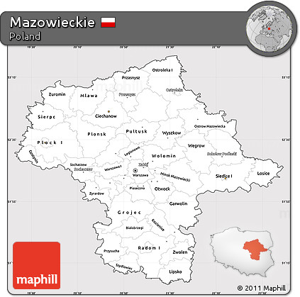 Silver Style Simple Map of Mazowieckie, cropped outside
