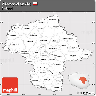 Silver Style Simple Map of Mazowieckie, cropped outside