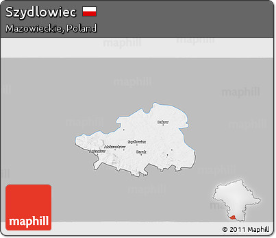 Gray 3D Map of Szydlowiec, single color outside