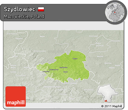 Physical 3D Map of Szydlowiec, lighten, semi-desaturated