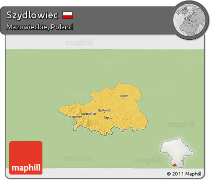Savanna Style 3D Map of Szydlowiec, single color outside