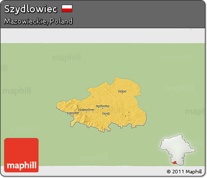 Savanna Style 3D Map of Szydlowiec, single color outside