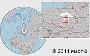 Gray Location Map of Szydlowiec, highlighted parent region, hill shading