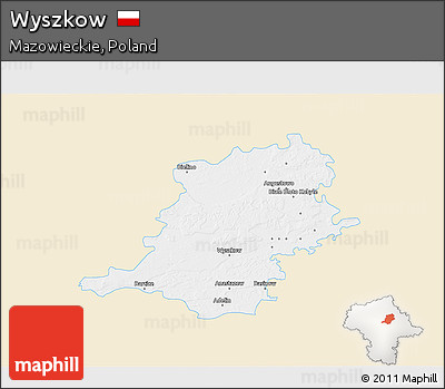 Classic Style 3D Map of Wyszkow, single color outside