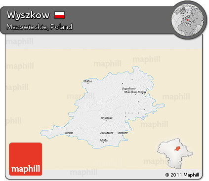 Classic Style 3D Map of Wyszkow, single color outside