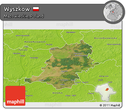 Satellite 3D Map of Wyszkow, physical outside