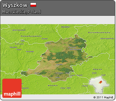 Satellite 3D Map of Wyszkow, physical outside