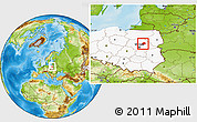 Physical Location Map of Wyszkow, highlighted country