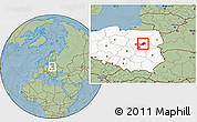 Savanna Style Location Map of Wyszkow, highlighted country, hill shading