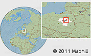 Savanna Style Location Map of Wyszkow, highlighted parent region, hill shading