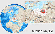 Shaded Relief Location Map of Wyszkow, highlighted country, highlighted parent region, within the entire country