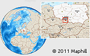 Shaded Relief Location Map of Glubczyce, highlighted country, highlighted parent region