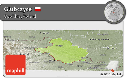 Physical Panoramic Map of Glubczyce, semi-desaturated