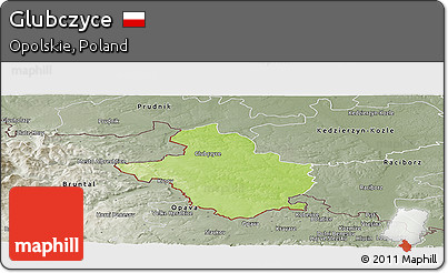 Physical Panoramic Map of Glubczyce, semi-desaturated