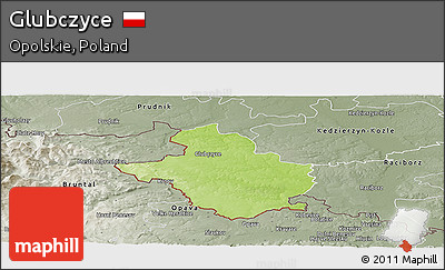 Physical Panoramic Map of Glubczyce, semi-desaturated