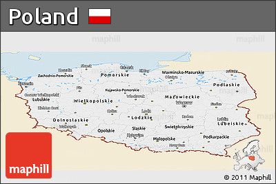 Classic Style Panoramic Map of Poland, single color outside