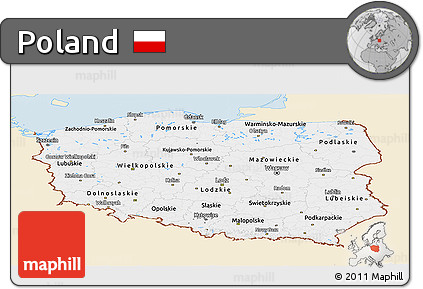 Classic Style Panoramic Map of Poland, single color outside