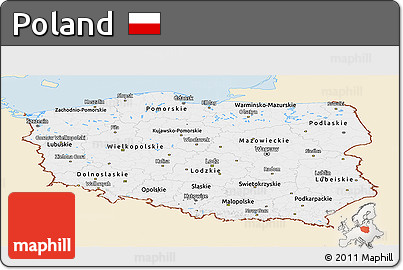 Classic Style Panoramic Map of Poland, single color outside