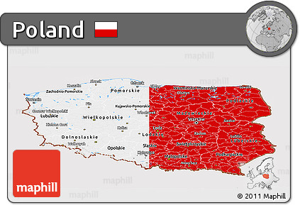 Flag Panoramic Map of Poland, flag aligned to the middle