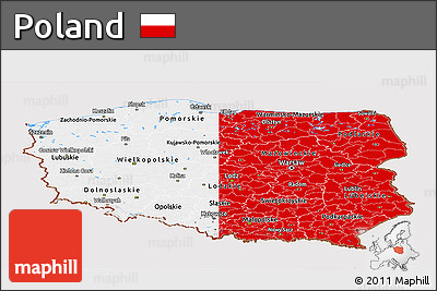 Flag Panoramic Map of Poland, flag aligned to the middle