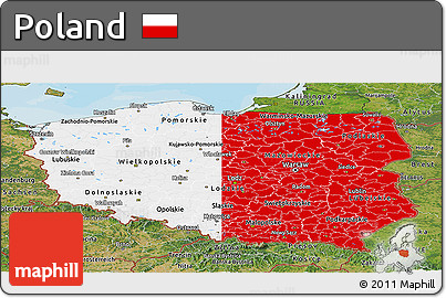 Flag Panoramic Map of Poland, satellite outside, bathymetry sea, flag rotated