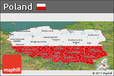 Flag Panoramic Map of Poland, satellite outside