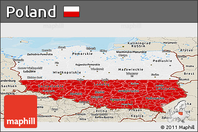Flag Panoramic Map of Poland, shaded relief outside, bathymetry sea
