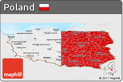 Flag Panoramic Map of Poland, single color outside, bathymetry sea, flag aligned to the middle