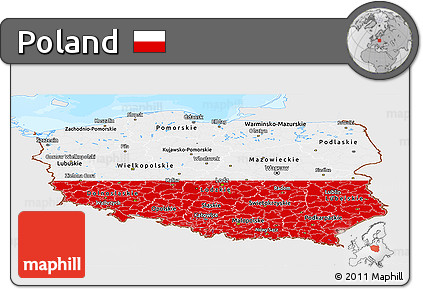Flag Panoramic Map of Poland, single color outside, bathymetry sea