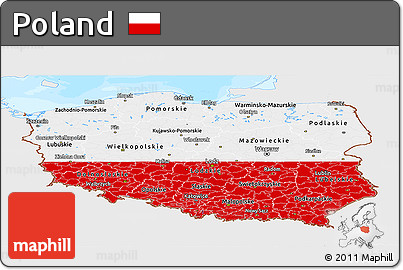 Flag Panoramic Map of Poland, single color outside, bathymetry sea