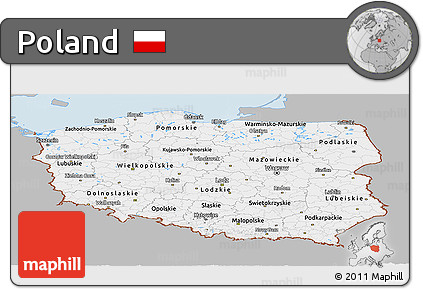 Gray Panoramic Map of Poland, single color outside